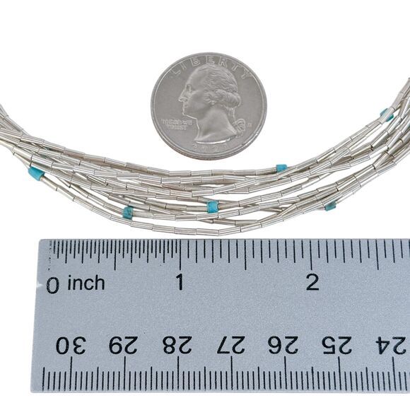 Southwest Sterling Turquoise 5-Strand Necklace Vintage Sterling Silver 925 25.5" - Picture 3 of 4